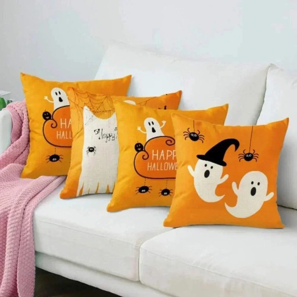 NEW adorable - HAPPY HALLOWEEN -  Accent / Decorative Orange Throw Pillow Cover - Picture 2 of 4
